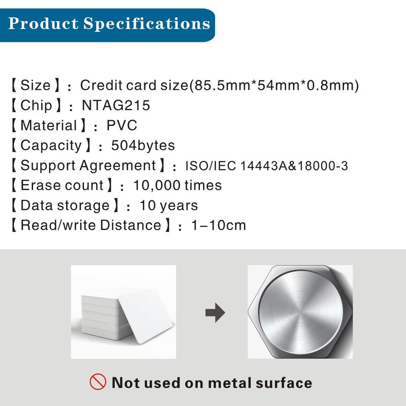 Timeskey NFC Card Ntag215 NFC Tags 200pcs NFC 215 Cards Blank NFC Cards NFC Business Card NFC 215 Tags NFC Chips 504 Bytes of Memory Suitable for All Mobile Devices That Support NFC - Image 4